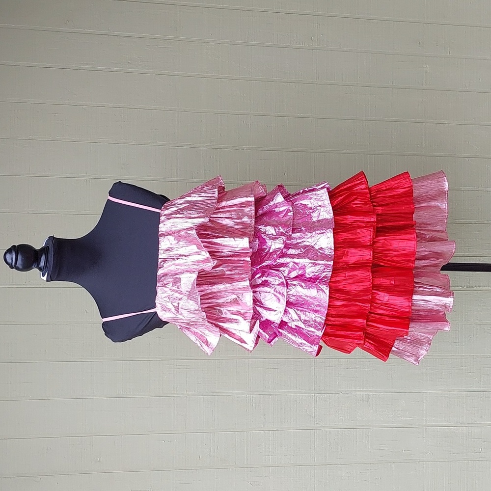ASOS Collective The Label Metallic Tiered Mini Dress in Pink & Red Sz 2